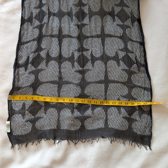 Kate Spade New York Lightweight Black Scarf White Spade Motif, Frayed Edges - Picture 7 of 10